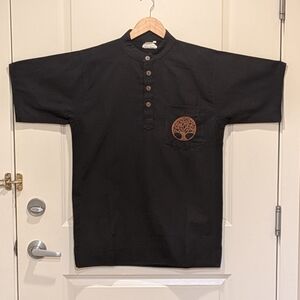 NWOT Beckwoman L 100% Cotton Short Sleeve Wooden Button Tunic Top